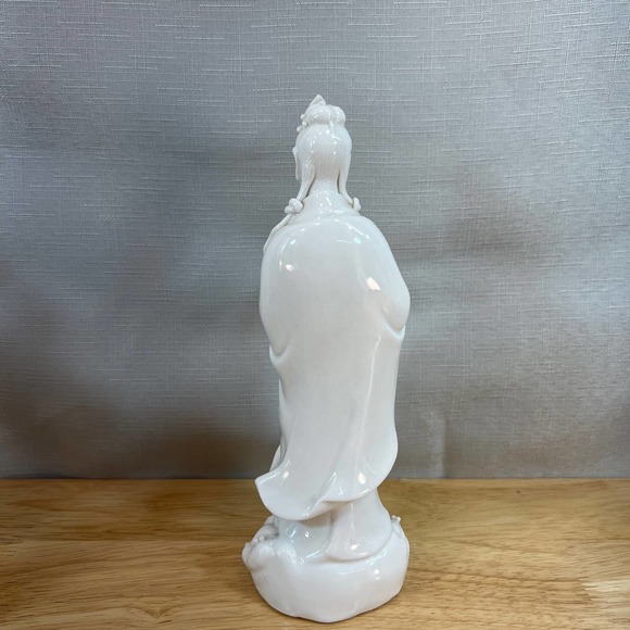Antique Chinese Blanc de Chine‎ White Porcelain Guan Yin Statue Figurine 8” - Picture 3 of 9